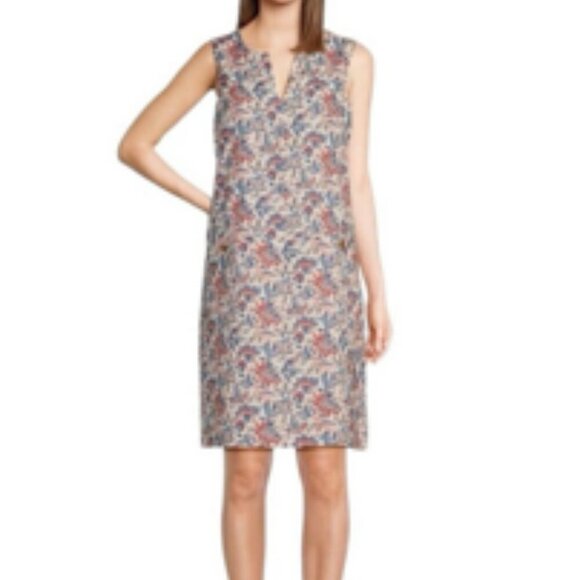 J.McLaughlin Linen Floral Split V-Neck Sleeveless Shift Dress NEW NWT Medium - Picture 1 of 6